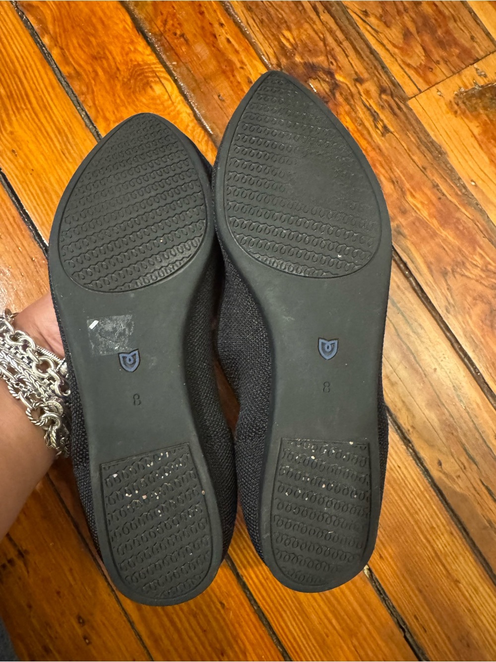 Rothy's Black Pointed Knit Flats with Blue Trim - Picture 4 of 8